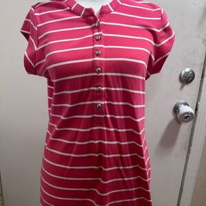 Calvin Klein Pink and White Striped Polo